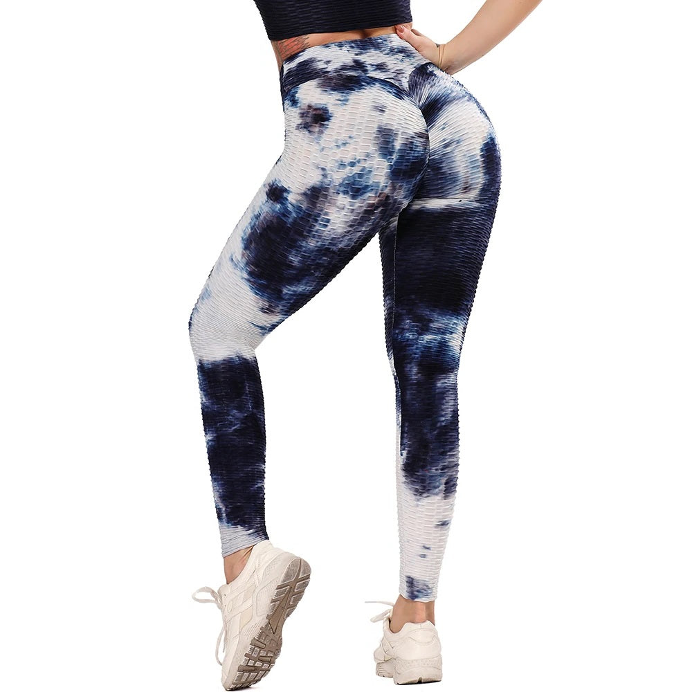 Tie Dye Legging High Waist (white dark blue)