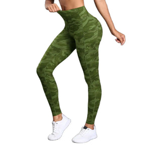 High-Waist Camo Print Leggings with Pockets