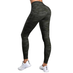 High-Waist Camo Print Leggings with Pockets