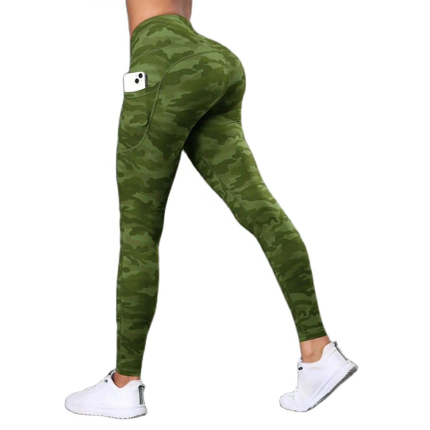 High-Waist Camo Print Leggings with Pockets