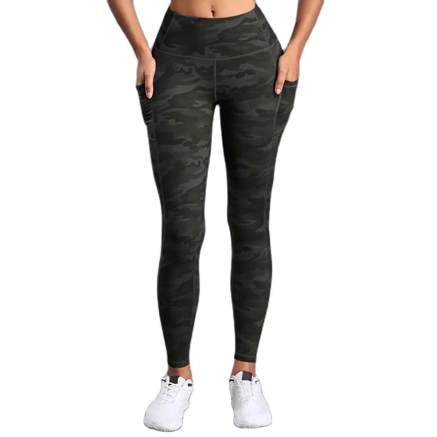 High-Waist Camo Print Leggings with Pockets