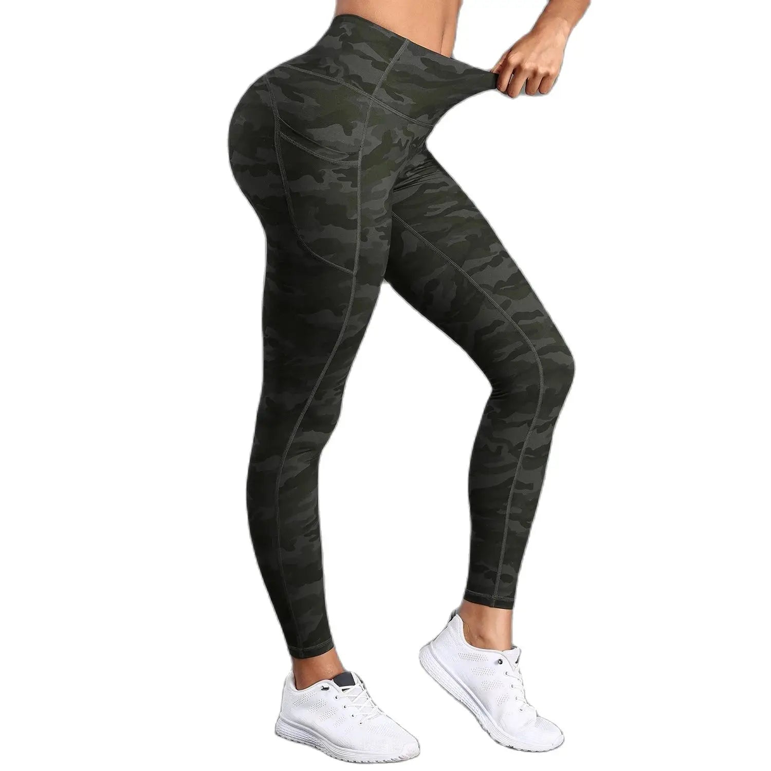 High-Waist Camo Print Leggings with Pockets