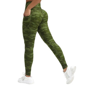 High-Waist Camo Print Leggings with Pockets