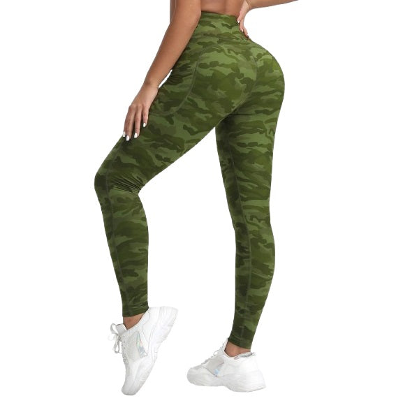 High-Waist Camo Print Leggings with Pockets