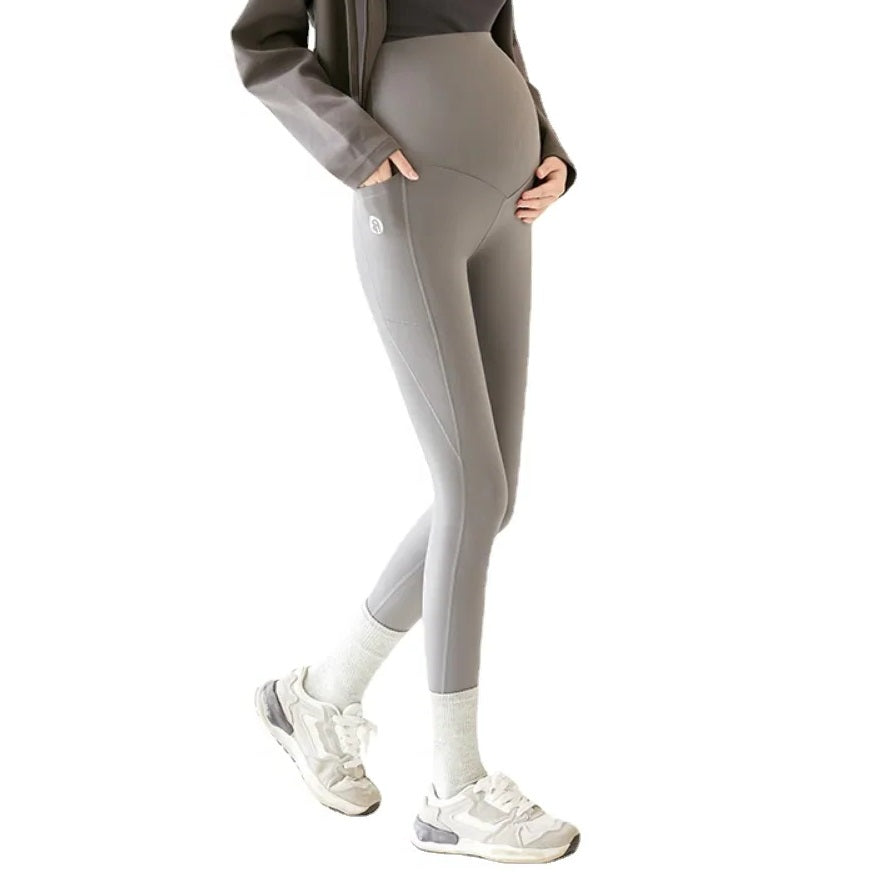 Winter Maternity Leggings with Elastic Belly Support and pocket