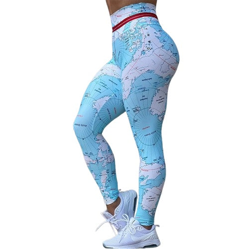 Map Print High-Waist Push-Up Legging